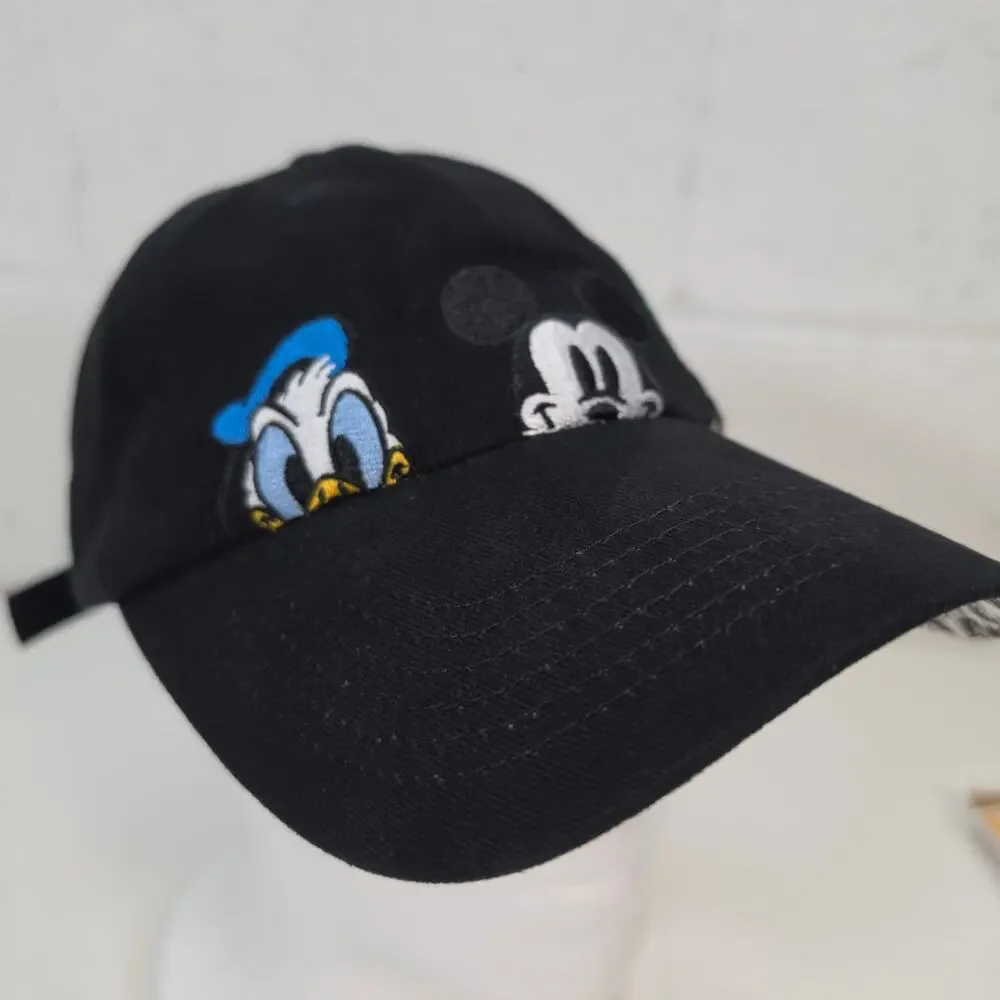 Disney Mickey & Friends Dad Hat Black Mickey Donald Goofy Adjustable Strap Cap